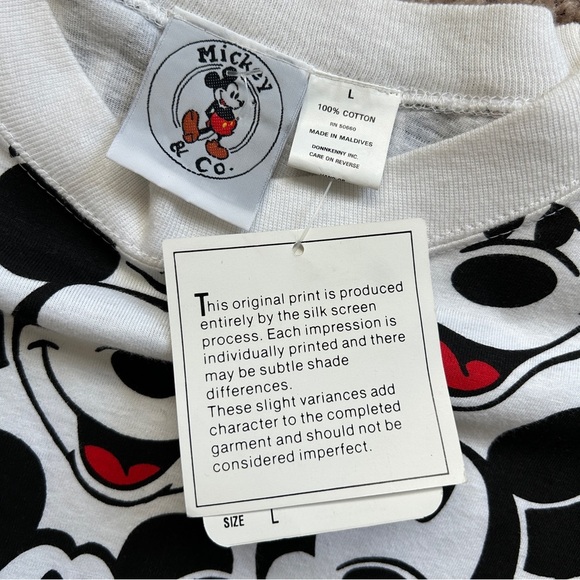 Disney Vintage 90s Mickey Mouse Black White Silk Screen Print T-Shirt NWT Large - Picture 5 of 9